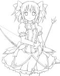  arrow bow_(weapon) bubble_skirt choker gloves heart jewelry kaname_madoka karamoneeze lineart looking_at_viewer magical_girl mahou_shoujo_madoka_magica monochrome pendant puffy_sleeves serious short_hair short_twintails solo transparent_background twintails weapon 