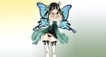  aqua_eyes black_hair bow butterfly cleavage long_hair panties taka_tony thigh-highs thighhighs underwear vector wings 