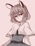  1girl :&lt; animal_ears bust capelet flat_gaze frown grey_background jewelry long_sleeves looking_at_viewer mouse_ears nazrin pendant red_eyes shiren_(monochrome_structure) short_hair silver_hair simple_background sketch solo touhou 