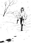  coat fur_hat gun hat kino kino_no_tabi monochrome reverse_trap sires_r_black snow walking weapon 