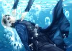  bad_id brown_eyes brown_hair cassock cross cross_necklace falling fate/stay_night fate_(series) haruhikohiko jewelry kotomine_kirei necklace outstretched_arms underwater veil 