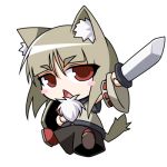  animal_ears blush_stickers chibi inubashiri_momiji lowres naginami open_mouth red_eyes simple_background solo sword tail touhou weapon white_background wolf_ears wolf_tail 