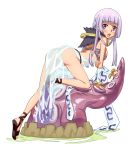  all_fours arched_back ass bangs bare_shoulders blunt_bangs bracelet jewelry kawagoe_pochi looking_back no_panties open_mouth purple_eyes purple_hair ragnarok_online sandals see-through solo sorcerer_(ragnarok_online) tentacle tentacles violet_eyes 