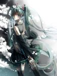  aqua_eyes aqua_hair artist_request detached_sleeves hair_over_one_eye hatsune_miku headset highres long_hair looking_at_viewer looking_back necktie skirt solo thigh-highs thighhighs twintails very_long_hair vocaloid zettai_ryouiki 