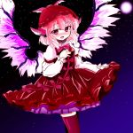  aichinomiya animal_ears bowtie brown_dress dress hand_on_own_chest hat long_sleeves moon mystia_lorelei night open_mouth petticoat pink_eyes pink_hair red_legwear short_hair sky solo star_(sky) starry_sky thigh-highs thighhighs touhou wings 