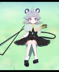 aho animal animal_ears capelet cheese dowsing_rod grey_hair long_sleeves mouse mouse_ears nazrin puffy_sleeves red_eyes short_hair sitting smile solo tail touhou