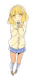  blonde_hair cardigan hairband jpeg_artifacts kise_yayoi kneehighs loafers meno precure school_uniform shoes skirt smile_precure! solo tears v wavy_mouth white_legwear yellow_eyes 