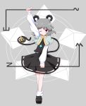aho animal animal_ears basket capelet dowsing_rod dual_wielding grey_hair highres jewelry long_sleeves mouse mouse_ears nazrin pendant prehensile_tail puffy_sleeves red_eyes short_hair smile solo tail touhou wink