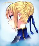  ahoge blonde_hair blue_eyes braid fate/stay_night fate_(series) fumiusui hair_bun hair_ribbon profile ribbon saber solo 