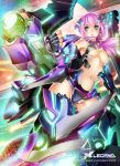  armor breasts cannon center_opening mecha_musume nishiizumi_tasuku pink_hair planet purple_eyes under_boob underboob violet_eyes weapon x_legend 