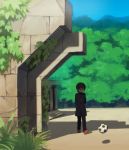  ball building inazuma_eleven inazuma_eleven_(series) inazuma_eleven_go male nature rezigigasunoyume scenery short_hair shuu_(inazuma_eleven) soccer_ball solo tree 