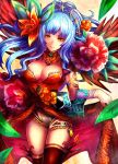  blue_hair breasts cleavage flower hair_flower hair_ornament kara_(color) long_hair looking_at_viewer rocbouquet romancing_saga romancing_saga_2 saga smile solo thigh-highs thighhighs yellow_eyes 