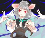  alternate_costume animal_ears curtains dowsing_rod grey_hair hands highres long_sleeves mouse_ears mouse_tail nazrin puffy_sleeves red_eyes shimana_(cs-ts-az) short_hair solo tail touhou 