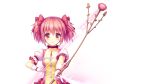  1girl bow bow_(weapon) choker cropped dress hair_ribbon highres kaname_madoka magical_girl mahou_shoujo_madoka_magica pink_eyes pink_hair ribbon sayori short_hair short_twintails smile twintails wallpaper weapon white 