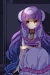 amrita amrita_(sword_girls) crying crying_with_eyes_open dress female frilled_dress frills frown holding_arm horns jewelry lock long_hair lowres necklace odeu pink_hair red_eyes sitting solo sword_girls tears very_long_hair wavy_hair 