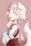  animal_ears bare_shoulders bust cake closed_eyes detached_sleeves eyes_closed face food inubashiri_momiji no_hat no_headwear open_mouth sigure_(drizzle) solo tail touhou wolf_ears wolf_tail 