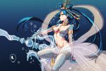  blue_hair breasts bubble earrings hair_ornament hair_rings jewelry long_hair magi_the_labyrinth_of_magic navel pachi_(akira28) red_eyes ren_kougyoku scale scales solo underwater weapon 