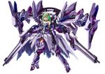  1girl absurdres armor blue+ bodysuit green_eyes green_hair gun highres mecha_musume original simple_background weapon 