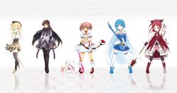  akemi_homura gray group kaname_madoka kyubey kyuubee mahou_shoujo_madoka_magica miki_sayaka sakura_kyouko suburi tomoe_mami weapon 