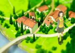  blurry blush boots brown_hair building cardigan_vest giant giantess grass grey_eyes hairclip high_res highres hoodie looking_at_viewer original path scenery shadow short_hair skirt solo spanish_tile_roof standing sweater_vest tree yoshida_seiji 