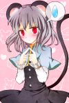  animal_ears blush capelet grey_hair highres kuroi_paseri long_sleeves mouse_ears mouse_tail nazrin red_eyes short_hair slit_pupils solo tail touhou 