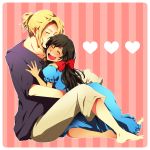  1girl axis_powers_hetalia barefoot blonde_hair bow brown_hair closed_eyes dress eyes_closed flower france_(hetalia) hair_bow highres long_hair open_mouth seychelles_(hetalia) short_hair smile twintails usui_(h446) 