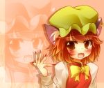  :3 animal_ears bad_hands blush brown_hair cat_ears chen daidai_ookami earrings fang hat highres jewelry long_sleeves open_mouth puffy_sleeves short_hair slit_pupils solo touhou yellow_eyes 