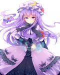  anthiea bad_id bow capelet crescent dress hair_bow hat long_hair looking_at_viewer patchouli_knowledge purple_eyes purple_hair smile solo touhou violet_eyes 