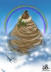  airplane bird cake clouds flying food marron mont_blanc_(food) mont_blanc_(mountain) parsley propeller pun rainbow shadow signature sky utu_(ldnsft) 