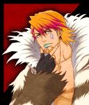  blue_eyes earrings facial_hair facial_mark fingerless_gloves fur_coat fusion gloves goatee jake_martinez jewelry kaburagi_t_kotetsu lipstick makeup multicolored_hair nuzuki_(mamewo) orange_hair pink_hair short_hair tiger_&amp;_bunny two-tone_hair two-toned_hair 