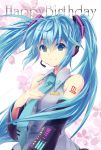  aqua_eyes aqua_hair detached_sleeves hatsune_miku headset highres long_hair necktie smile solo twintails vocaloid 