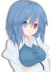 :o blue_eyes blue_hair breasts bust crossed_arms heterochromia long_sleeves pochi_(potihouse) red_eyes short_hair simple_background solo tatara_kogasa touhou white_background 
