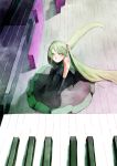  dress gloves green_eyes green_hair hatsune_miku instrument long_hair looking_at_viewer looking_up minigirl piano romama smile solo traditional_media twintails very_long_hair vocaloid watercolor_(medium) 