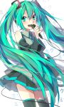  aqua_eyes aqua_hair dekatanaba detached_sleeves hatsune_miku long_hair looking_at_viewer microphone necktie open_mouth singing skirt smile solo thigh-highs thighhighs twintails very_long_hair vocaloid zettai_ryouiki 