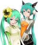  green_hair hatsune_miku headset long_hair looking_at_viewer odds&amp;ends odds_&amp;_ends_(vocaloid) project_diva_f saiki2 smile twintails vocaloid weekender_girl weekender_girl_(vocaloid) 