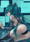  absurdres character_name detached_sleeves green_eyes green_hair hatsune_miku highres looking_back solo thigh-highs thighhighs vocaloid 