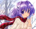  blush komatsu_eiji original purple_eyes purple_hair scarf violet_eyes 