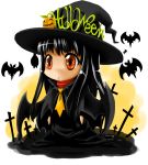  bat black_hair copyright_request cross halloween hat jack-o&#039;-lantern jack-o'-lantern kyougoku_touya red_eyes solo witch_hat 