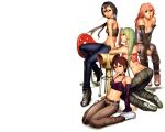  4girls ass breasts chair choker cleavage long_hair naval pants saejin_oh short_hair sneakers stool tomboy white 