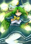  bow capelet crossed_arms ghost_tail green_eyes green_hair grin hat long_hair mima miyoshi_(triple_luck) skirt smile solo touhou touhou_(pc-98) 