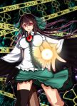  arm_cannon bow breasts cape caution caution_tape energy_ball hair_bow large_breasts nogisaka_kushio radiation_symbol red_eyes reiuji_utsuho skirt solo thigh-highs thighhighs third_eye tight_shirt touhou weapon wings 