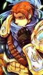  armor beancurd belt blue_eyes brown_hair cape garen_crownguard gauntlets gloves league_of_legends male scarf solo 