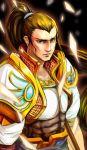  armor beancurd brown_hair earrings jewelry league_of_legends male polearm solo spear weapon xin_zhao 