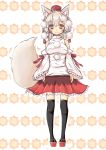  animal_ears bare_shoulders black_legwear blush breasts detached_sleeves geta highres inubashiri_momiji looking_at_viewer onomiya red_eyes short_hair silver_hair smile solo standing tail thigh-highs thighhighs touhou wolf_ears wolf_tail 