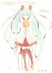  bouquet character_name closed_eyes dated flower green_hair happy_birthday hatsune_miku high_heels highres long_hair necktie shoes skirt smile solo thigh-highs thighhighs twintails very_long_hair vocaloid wakatsuki_you 