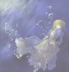  ahoge blonde_hair dress fate/stay_night fate_(series) hair_ribbon ribbon saber solo tyokopan underwater 