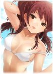  bikini bikini_top brown_eyes brown_hair bust earrings fading_borders hijiri_ruka jewelry kujikawa_rise large_breasts long_hair naughty_face persona persona_4 red_hair redhead strap_slip swimsuit tongue twintails 