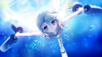  aqua_(dolphin_divers) bubble character_request diving dolphin_divers fins freediving game_cg grey_eyes senomoto_hisashi swimming underwater water wetsuit white_hair 