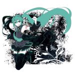  boots detached_sleeves drpow green_eyes green_hair hatsune_miku headset highres jumping long_hair open_mouth skirt solo thigh-highs thigh_boots thighhighs tom_(drpow) twintails very_long_hair vocaloid 
