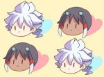  2boys chibi frown hair_ornament hakuryuu_(inazuma_eleven) heart inazuma_eleven inazuma_eleven_(series) inazuma_eleven_go long_hair male multicolored_hair multiple_boys pippilipi short_hair shuu_(inazuma_eleven) simple_background smile two-tone_hair |_| 